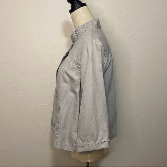 Coldwater Creek Classic light gray ruffle neck jacket Size 14P - Picture 2 of 6